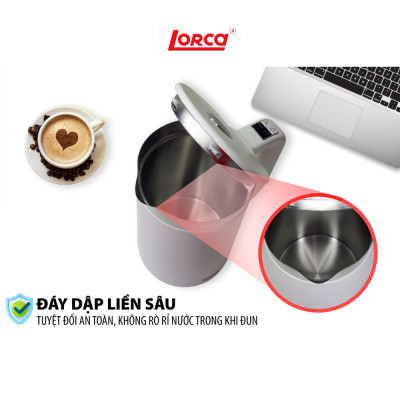 Ấm Siêu Tốc Inox 2 Lớp 1.7L Lorca TA 3015P, Công Suất 2200W, Thân Chống Bỏng, Hàng Chính Hãng Mới