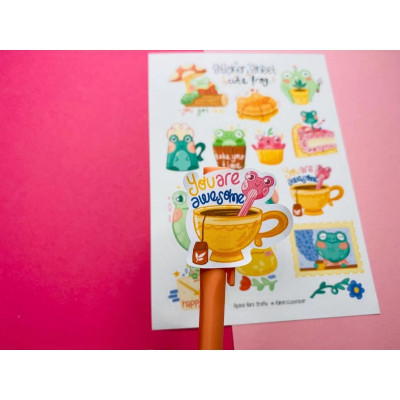 Sticker sheet cute frog - chuyên dán, trang trí sổ nhật kí, sổ tay | Bullet journal sticker - unim006