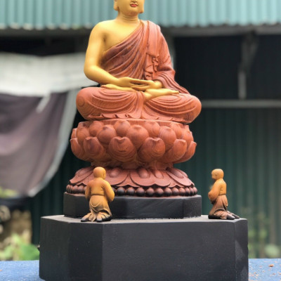 Tượng phật adi đà ngồi đài sen bằng gỗ hương kt 35×20×18cm