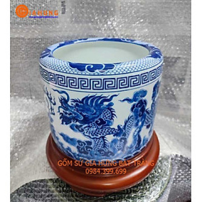 Bát hương vẽ rồng phượng gốm sứ bát tràng