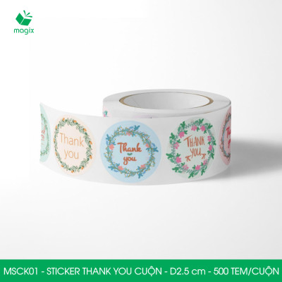MSCK01 - D2.5 cm - 1 Cuộn 500 sticker thank you tròn, nhãn dán thank you, tem dán cảm ơn