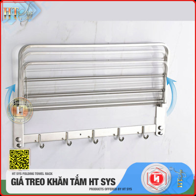 Kệ nhà tắm inox 304 cao cấp HT SYS - HTGT02 - Tích hợp giá treo khăn tắm, vắt khăn tắm, móc treo đồ -Hàng Chính Hãng