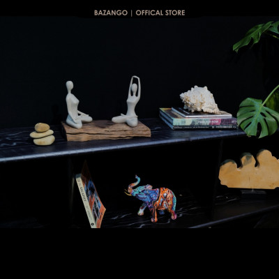 Bô Tượng Yoga kèm đế gỗ và bộ đá "Zen" tự nhiên - Bazango - Trang Trí Nhà