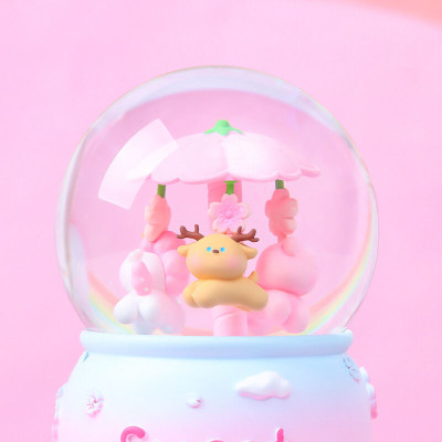 Hộp Nhạc Cầu Tuyết Hoa Đào Sakura Animal Có Nhạc Quà Tặng Trang Trí_ Hàng Chính Hãng