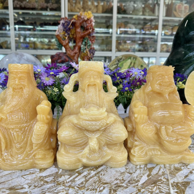Bộ combo ông Thần Tài Thổ Địa và ông Kim Tiền Thần Phát phong thủy đá ngọc hoàng long - Cao 20 cm