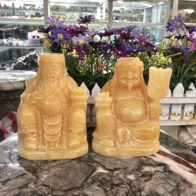 Bộ tượng thờ Tài Địa Thần Tài Thổ Địa đá ngọc hoàng long - Cao 15 cm