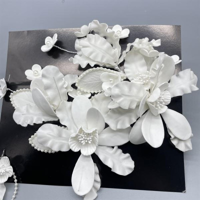 Cài tóc cô dâu hoa đất sét trắng lớn kèm hoa tai mẫu mới t7/2024