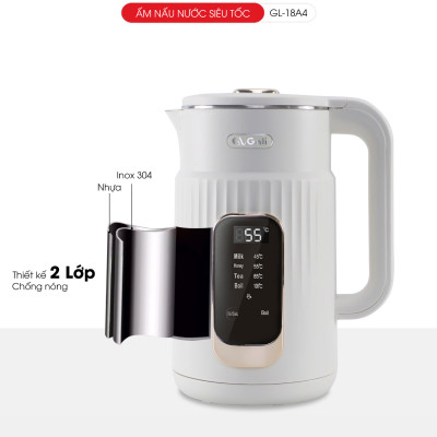 Ấm siêu tốc Gali GL-18A4 2 lớp INOX 304 nguyên khối màn hình hiển thị độ giữ ấm. Hàng chính hãng, bảo hành 24 tháng
