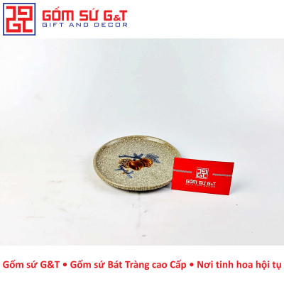 Đĩa trầu thấp men rạn đào trường thọ nổi Gốm Sứ G&T