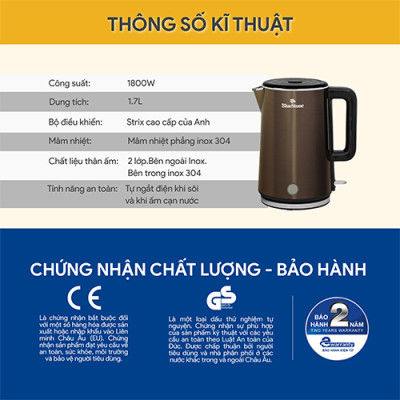 Bình đun siêu tốc Bluestone 1.7 lít KTB-3476 - Hàng chính hãng