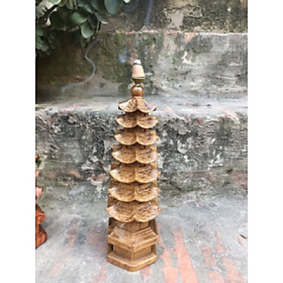 Thác khói xông trầm bằng gỗ bách xanh thơm nức  liền khối kt cao 30×9×9cm