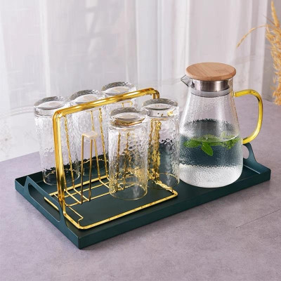 Úp cốc chữ nhật và tròn kèm khay, giá úp cốc inox 304 mạ vàng cao cấp không hoen gỉ