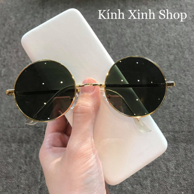 Kính râm Mắt Tròn Nam Nữ Thời Trang Gọng Kim Loại Bản Dày Cao Cấp