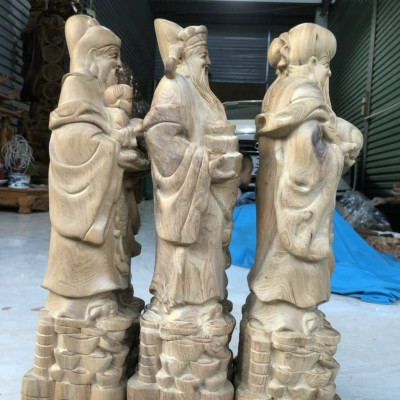 Bộ tượng phật tam đa phúc lộc thọ bằng gỗ bách xanh thơm phức kt cao 40×13×11cm