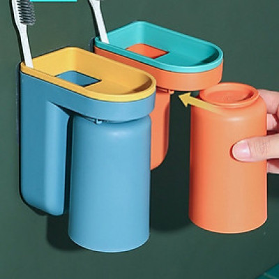 Kệ để bàn chải kem đánh răng dán tường, kệ nhà tắm để ly cho bé, Giá treo để bàn chải đánh răng siêu dính ,Cốc Để Bàn Chải Kem Đánh Răng