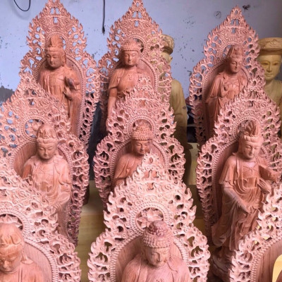 Bộ tượng phật tam thánh bằng gỗ hương kt cao 60