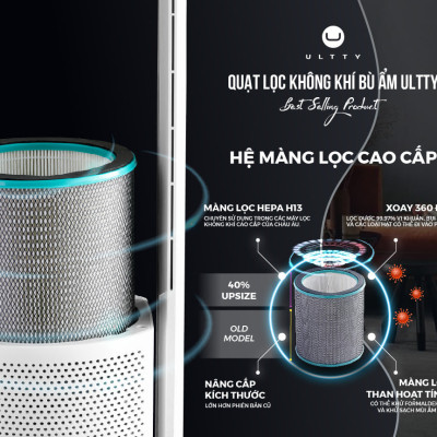 [Nhập CECAMP300KD1 giảm 300K] Combo Máy Lọc Không Khí Bù Ẩm ULTTY SKJ - CR022 Dạng Quạt, Khử Khuẩn Bằng Tia UV + Màng lọc HEPA H14 Nano Phân Tử Bạc - Hàng Chính Hãng