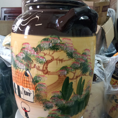 Hũ đựng rượu gạo vẽ cảnh Bát Tràng loại 30L