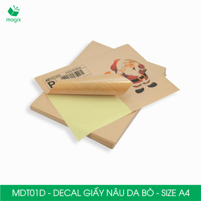 MDT01D - Xấp 50 tờ decal giấy nâu da bò đế vàng khổ A4 - Giấy in đơn hàng, nhãn dán, sticker tự dính