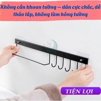 Móc Treo Tường Dán Đa Năng 6 Móc -Giá Treo Dụng Cụ Nhà Bếp Dán Tường Không Cần Khoan -Kệ Treo Khăn Và Dụng Cụ Nấu Ăn Gọn Gàng Tiện Dụng -Móc Treo Tường Chống Thấm Cho Phòng Bếp / Nhà Tắm -Thanh Treo Nhà Bếp Dán Tường Siêu Chắc -Móc Treo Đa Năng