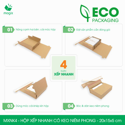 MXNK4 - 20x15x5 cm - 20 hộp carton đóng hàng xếp nhanh có keo niêm phong - Hộp gói hàng, hộp quà