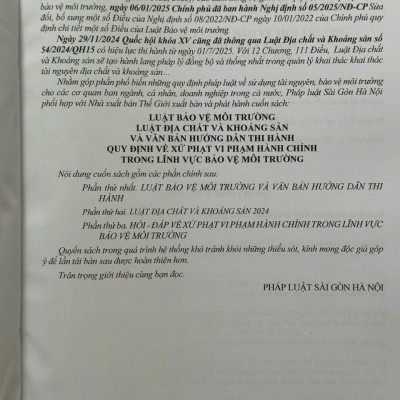 Sách Luật Bảo Vệ Môi Trường, Luật Địa Chất Và Khoáng Sản – Quy Định Về Xử Phạt Vi Phạm Hành Chính - V2541D