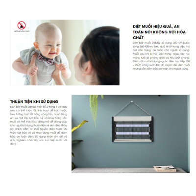 Đèn bắt muỗi Rạng Đông DBM02 công suất 4W diệt muỗi hiệu quả bằng sốc tĩnh điện, không hóa chất, không ồn, cách điện an toàn - Hàng chính hãng