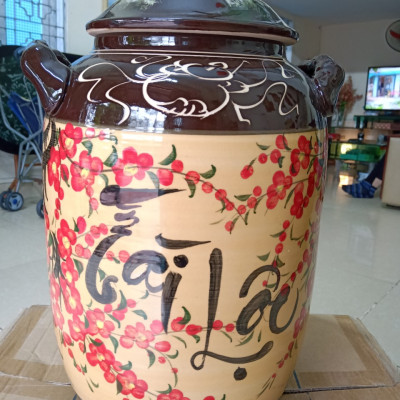Hũ đựng rượu gạo Gốm sứ Bát Tràng tài lộc vẽ hoa đào loại 30L