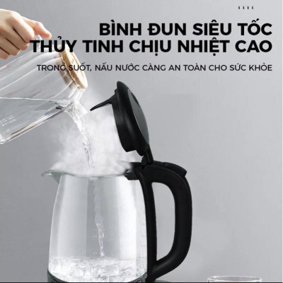 Günter & Hauer Bình Đun Siêu Tốc Bình Trà Điện Thủy Tinh 17L LED Dây Đèn Vòng Xanh - Hàng chính hãng