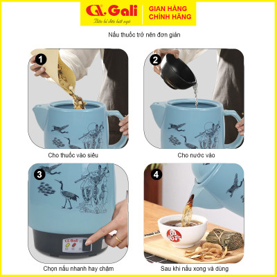 Ấm Sắc Thuốc Gali GL-1800, dung tích 3,3L đa chức năng nấu các loại thuốc Bắc, Nam, Thảo Dược,... thân bằng gốm sứ cao cấp chịu nhiệt tốt. Bảo hành chính hãng. Siêu Sắc Thuốc, Ấm Nấu Thuốc