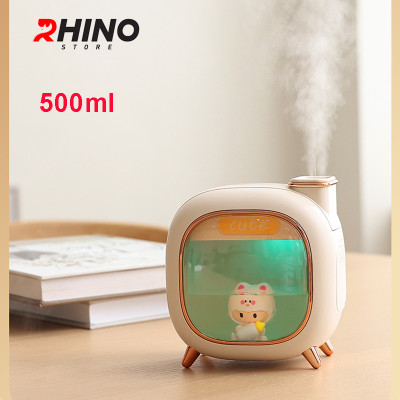 Máy phun sương, xông tinh dầu Rhino H809 500ml tạo ẩm, 2 đầu phun kèm đèn ngủ - Hàng chính hãng