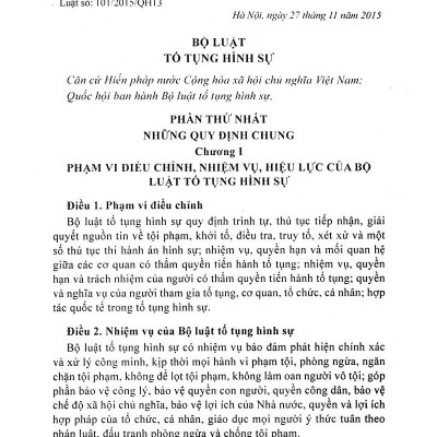 Bộ Luật Tố Tụng Hình Sự Của Nước Cộng Hoà Xã Hội Chủ Nghĩa Việt Nam (2016)