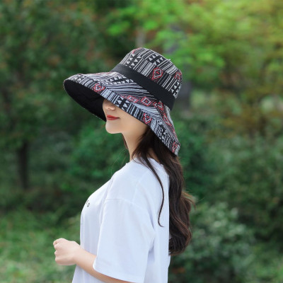 Mũ đi biển đẹp rộng vành nón chống nắng đội 2 mặt gấp gọn họa tiết thổ cẩm chống tia UV thoáng mát dona23062301
