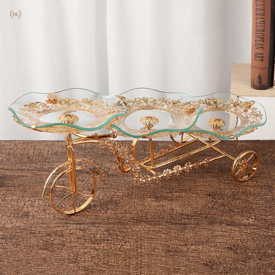 KỆ ĐỂ BÁNH HOA QUẢ 3 TẦNG HÌNH THUYỀN HỢP KIM ĐĨA KÍNH CƯỜNG LỰC CAO CẤP CHO SỰ KIỆN