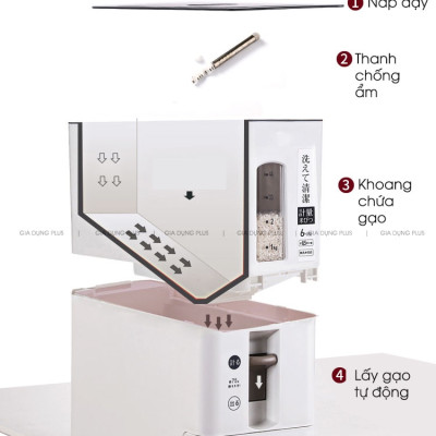 Thùng Đựng Gạo Thông Minh Xuất Nhật (12KG) Nhựa ABS Cao Cấp | An Toàn / Tiện Lợi / Dễ Sử Dụng