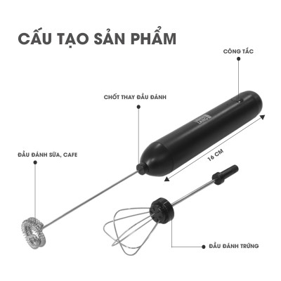 Máy đánh trứng, máy đánh bọt cafe cầm tay mini Lebenlang LBL4588, 2 tốc độ, sạc pin usb tiện dụng - hàng chính hãng