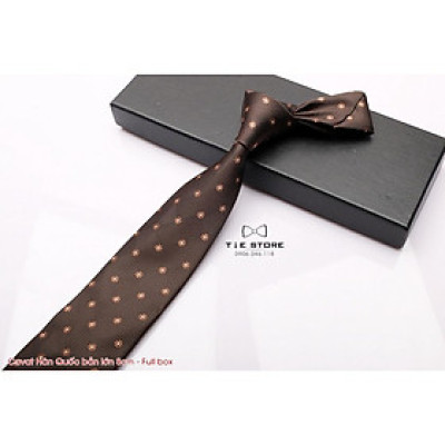 Cavat nam Hàn Quốc cao cấp bản lớn 8cm Nâu chấm - Tặng kèm hộp Full box