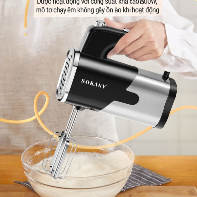 Máy đánh trứng cầm tay SOKANY 800W có 5 tốc độ điều chỉnh chuyên dụng SK-6621- Hàng chính hãng