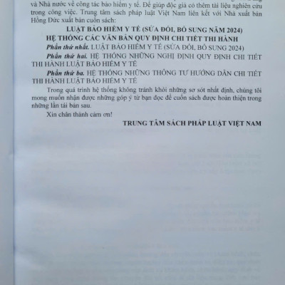 Sách Luật Bảo Hiểm Y Tế sửa đổi bổ sung năm 2024 – Hệ Thống Các Văn Bản Quy Định Chi Tiết Thi Hành (V2529T)