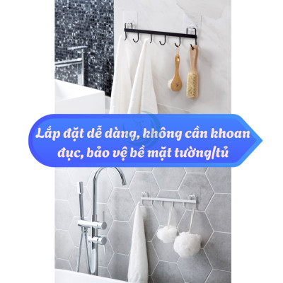 Giá Treo Dụng Cụ Nhà Bếp Dán Tường 6 Móc -Thanh Treo Đa Năng Gắn Tường Không Cần Khoan -Móc Treo Dán Tường Tiện Lợi