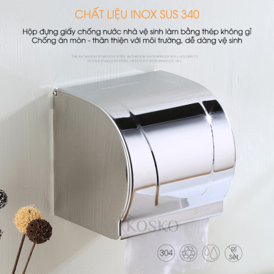 Hộp đựng giấy vệ sinh KOSKO chất liệu inox 304, hộp đựng giấy vệ sinh đa năng làm kệ nhà tắm, hộp đựng giấy inox 304, giấy vệ sinh treo tường