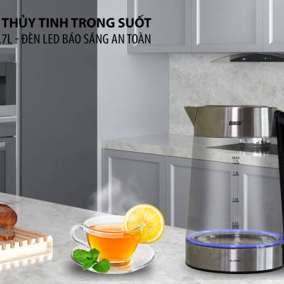 Ấm Đun Siêu Tốc 2 Lớp 1.7L Lorca TA 3006A Hàng Chính Hãng Ấm Đun Nước Thủy Tinh Inox Đun Nhanh, Công Suất Lớn 2200W