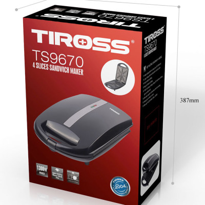 Máy kẹp nướng bánh sandwich 4 ngăn Tiross TS9670 - Hàng chính hãng