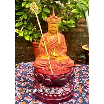 Tượng phật địa tạng vương bồ tát bằng gỗ hương đá sơn pu giả cổ kt cao 30x15x15cm 