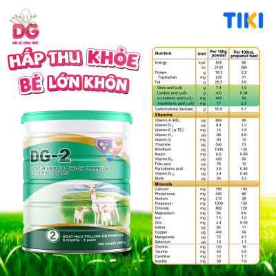 [Tặng Bình Nước] Sữa Dê Công Thức DG-2 800g (HSD: 7/2026)