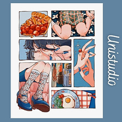 set 2 tấm sticker hoạt hình - sticker tự làm chất liệu giấy nhám - uni011