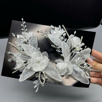 Cài tóc cô dâu hoa lưới nhũ mẫu hàng kết thủ công mới t9/2024