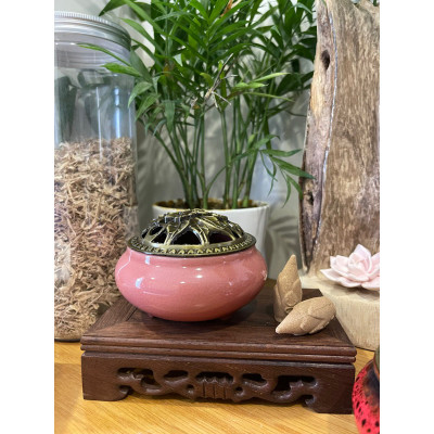 Lư xông trầm gốm sứ nắp đồng sang trọng _  Lư xông nụ trầm  phù hợp mọi không gian