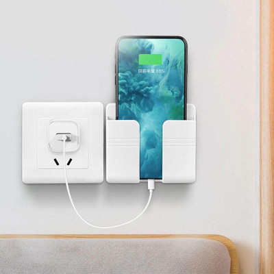 Kệ Dán Tường Để Remote, Đồ Dùng/ Giá Đỡ Sạc Điện Thoại - Có Móc Treo Giữ Dây Điện 