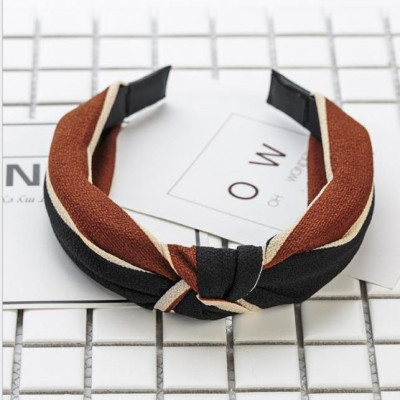 Bờm cài tóc turban nữ phối kẻ nâu đen bản to BN21A